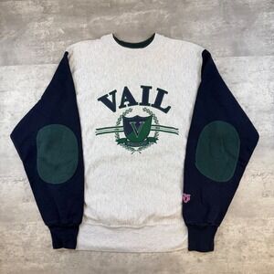 Vintage MV Sport Pro Weave Vail Colorado Sweatshirt XL Gray Navy Elbow Patches